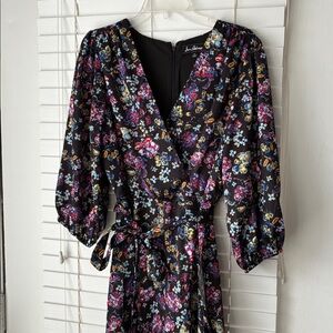 Sam Edelman Dress Faux Wrap Floral Black Multicolor SZ 12 Like new!